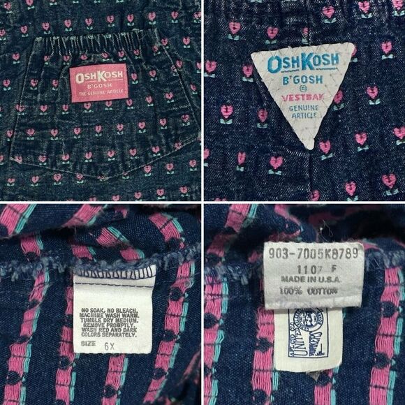 Vintage OshKosh B’gosh Denim Skirtall 6X Girls USA Made Floral Cute Americana - Picture 6 of 10